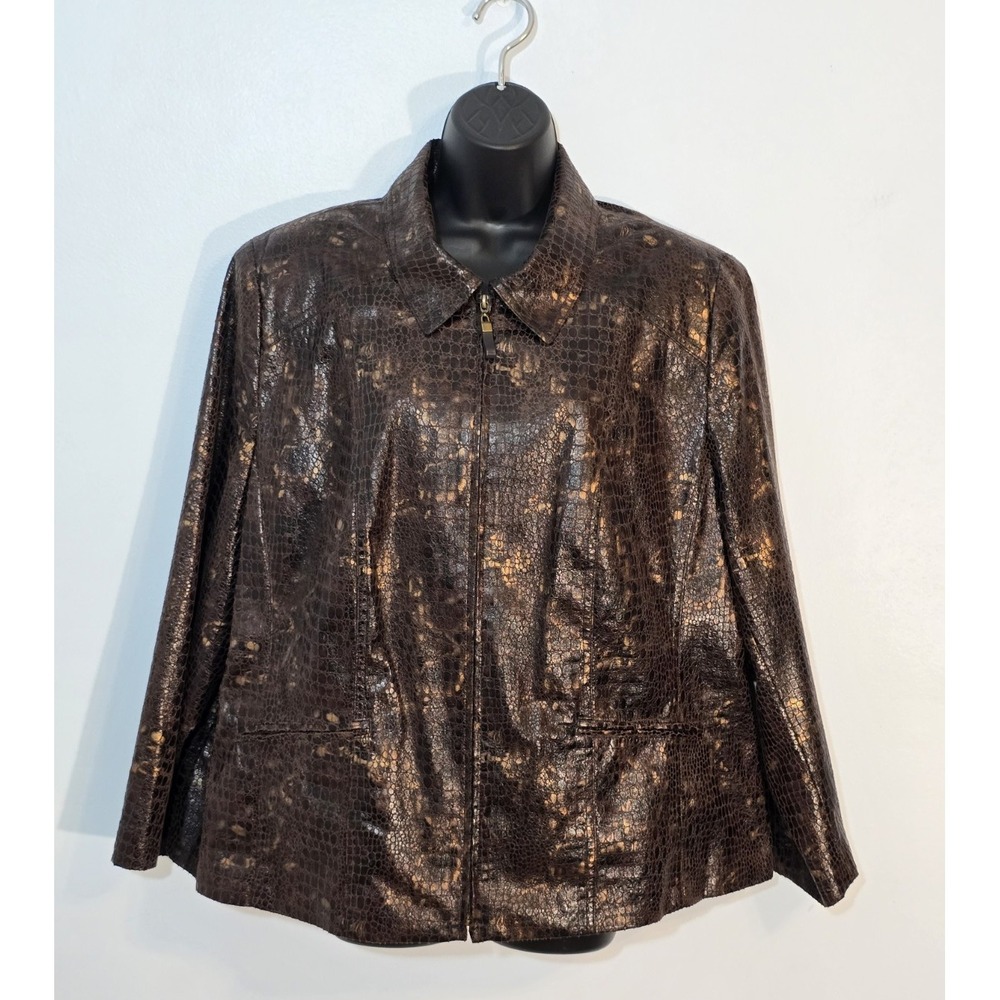 Kim Rogers Petite XL Faux Snake Skin Metallic Brown Jacket Shoulder Pads PXL